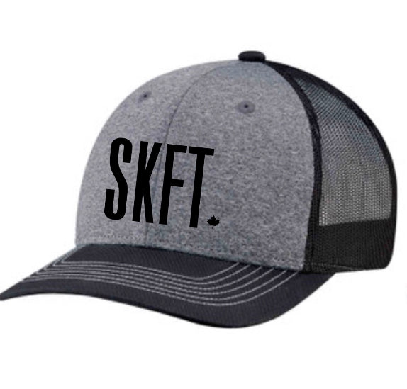 Black and Charcoal youth hat with black SKFT logo and the maple leaf embrodiery